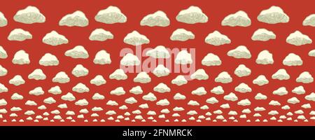 White fluffy clouds on soft red sky to the horizon - horizontally seamless pattern Stock Vector