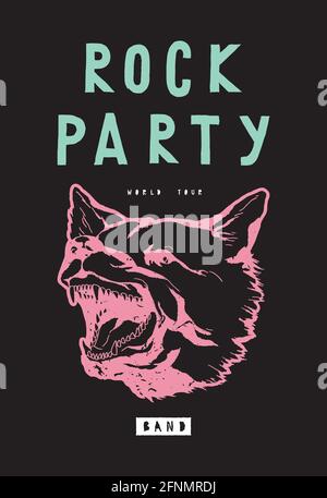 Barking Dog rock music band world tour poster. Black t-shirt print with angry animal. vector illustration. Stock Vector