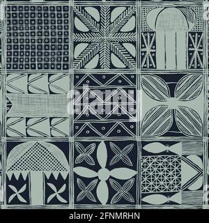 Blue african native mudcloth handmade seamless pattern Stock Vector