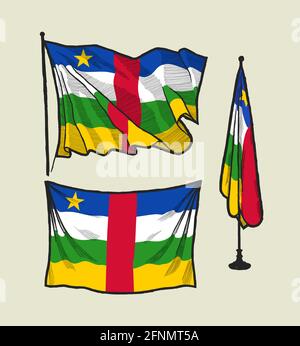 Flag of Central African Republic on the wind and on the wall Stock Vector
