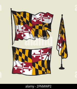 Maryland federal state waving flag, United States, USA, vector ...