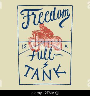freedom motorcycle print. motorbike racing lettering. biker quote. Stock Vector