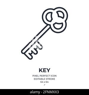 Key editable stroke outline icon isolated on white background flat vector illustration. Pixel perfect. 64 x 64. Stock Vector