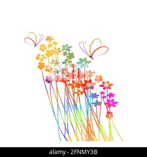 The background is a postcard with small and multicolored flowers. Vector illustration Stock Vector