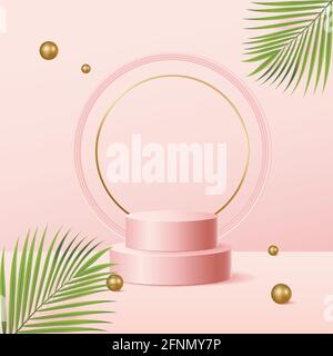 Advertisement 3D Prodium with green leaves, realistic vector illustration close-up Stock Vector