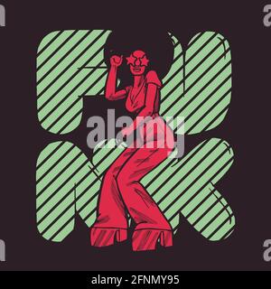 funk girl dancing poster in vintage red and green colors Stock Vector