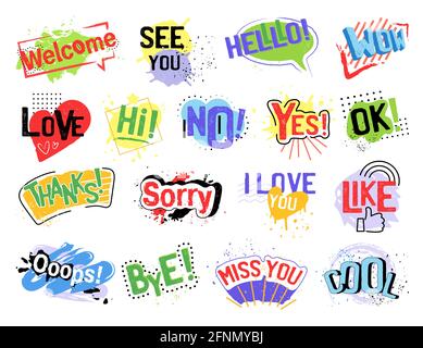 Set of Speech Bubbles, paint design vector illustration on white background close-up Stock Vector