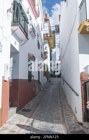 Vertical shot of narrow streets in La Axarquia Malaga Spain Stock Photo