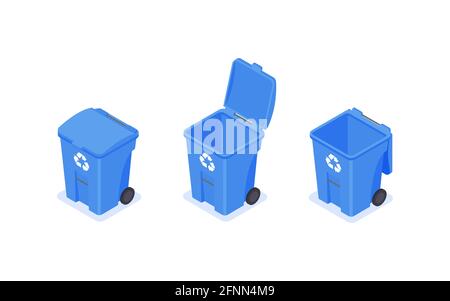 Garbage container icons set on a white background. Flat vector isometric illustration. Stock Vector