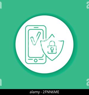 Antivirus mobile application in smartphone black glyph icon. Pictogram for web page, mobile app, promo. UI UX GUI design element. Stock Vector