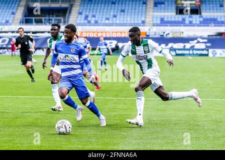 ZWOLLE, NETHERLANDS - MAY 16: Kenneth Paal of PEC Zwolle, Leonel Miguel of FC Groningen during the Dutch Eredivisie match between PEC Zwolle and FC Gr Stock Photo