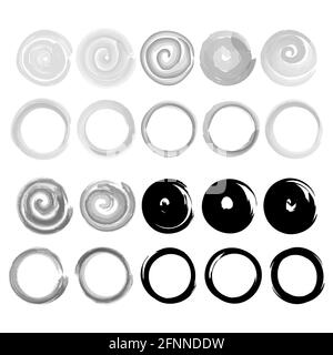 Swirling watercolor and ink strokes. Paint brush circles on a white background. Applicable for frame, logo design, background. Drawn circles. Stock Vector