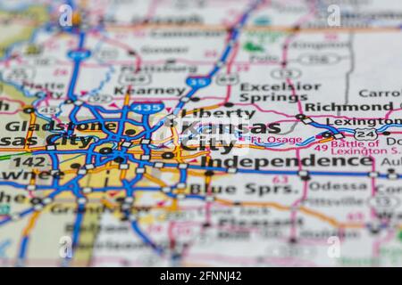 Kansas City Missouri USA shown on a Geography map or road map Stock Photo