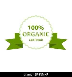 100 percent organic certified stamp, label or guarantee logo. Vector illustration isolated on white Stock Vector