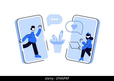 Man and woman chatting online in social media Stock Vector