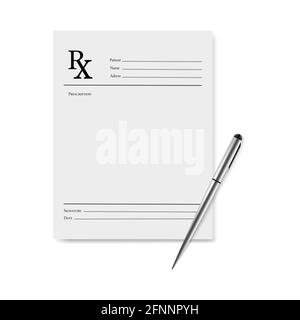 Realistic blank medical prescription form isolated on white background. Stock Vector