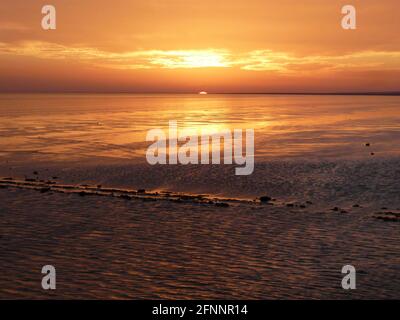 sunset over the chot el jerid (salt lake) near tozeur, tunisia. Stock Photo