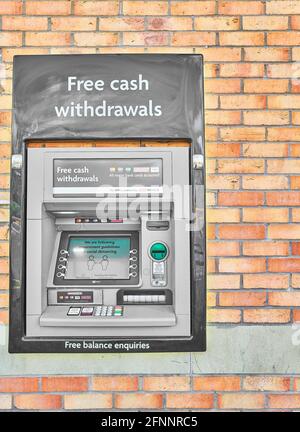 Hole in the wall cash withdrawal point at Morrisons supermarket, Kettering, England. Stock Photo