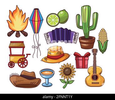 thirteen festa Junina icons Stock Vector