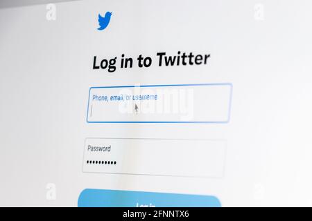 Screenshot of Twitter login page on a desktop computer Stock Photo
