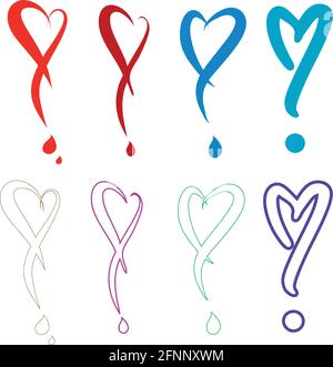 Hearts as exclamation marks. Vector Set, customizable colors Stock Vector