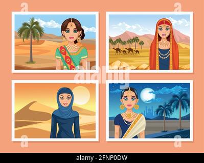 arabic brides in deserts Stock Vector