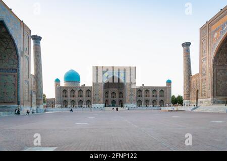 The Registan square architecture in Samarkand, Uzbekistan. Registan is famous for its beautiful architecture and colorful mosaic decoration. Stock Photo