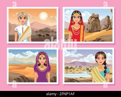 arabic brides scenes Stock Vector