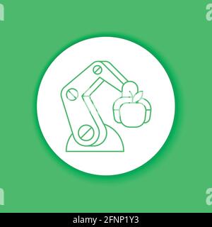 Smart robotic farmers analyze the growth and harvesting plants. Futuristic robot arm automation to increase efficiency color glyph icon. Agricultural Stock Vector