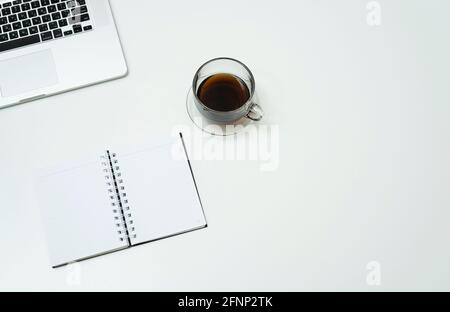 workspace with PC, note and cup of coffee Stock Photo