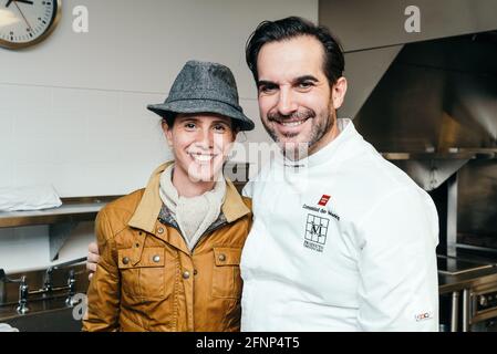 A Journey into Spain’s Food and Culture - Suckling Pig Master Class Led by Chef Mario Sandoval, at the Kitchen Classroom of ICE Stock Photo