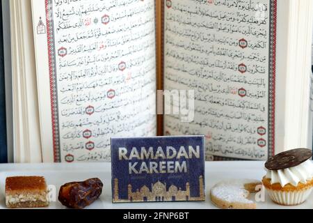 Holy Quran Book With Date And Pastries Ramadan Concept Dubai United Arab Emirates Stock Photo Alamy