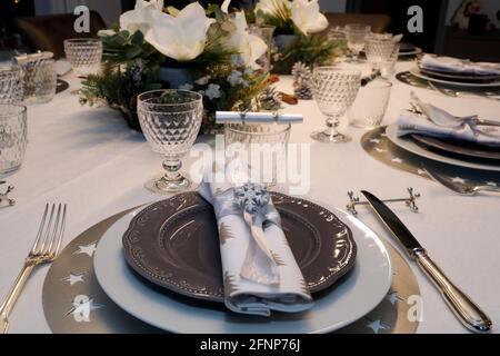 Christmas table setting. Geneva. Switzerland. Stock Photo