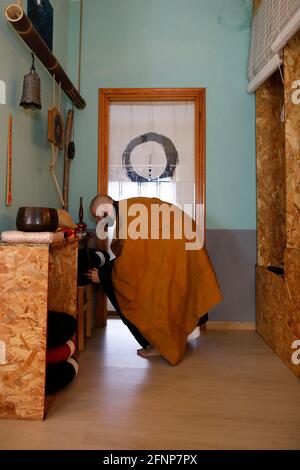 Zen buddhist master in his dojo in Marrubiu, Sardinia, Italy. Stock Photo