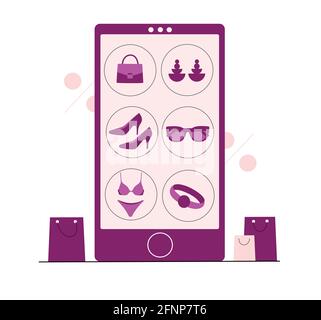 Background with shopping bags and a phone.  Stock Vector