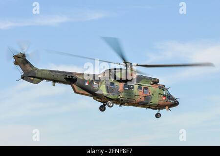 Royal Netherlands Air Force Eurocopter AS532 Cougar helicopter S-419 at Royal International Air Tattoo, RIAT, RAF Fairford, UK. Dutch military Stock Photo