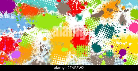 The background is made of multicolored paint stains. Horizontal rainbow background. Vector illustration Stock Vector