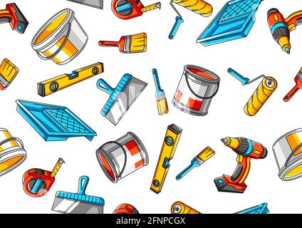 Seamless pattern with repair working tools. Equipment for construction industry. Stock Vector