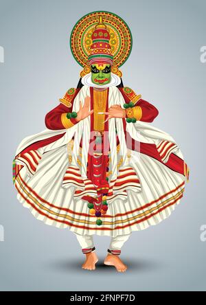 Kerala traditional folk dance kathakali full size vector illustration design Stock Vector