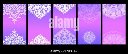 Set of Editable banner instagram story template. Purple gradient background. Stock Vector