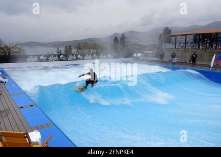 Lakeside Surf in Lake Chelan is the first facility in the United States to offer one of the largest stationary waves in the world. Built by the German Stock Photo