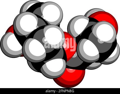 Ketone ester molecule. Present in drinks to induce ketosis. 3D rendering. Atoms are represented as spheres with conventional color coding: hydrogen (w Stock Vector