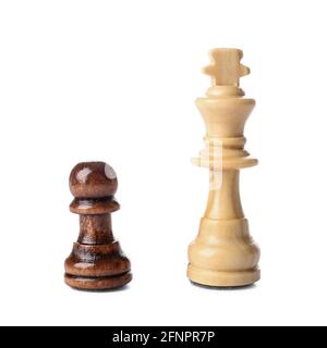 Wooden king and pawn on white background Stock Photo