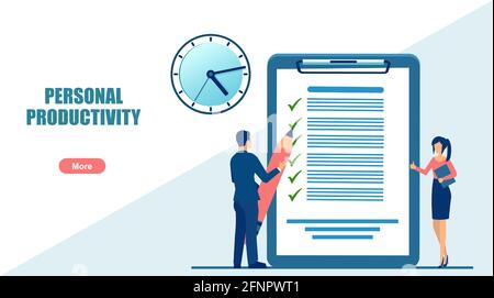 Vector of organized businessman and businesswoman managing the time efficiently Stock Vector