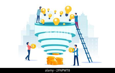 Vector of a team of creative people converting bright ideas into money Stock Vector
