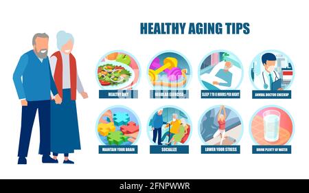 Vector of a senior couple man and woman following doctor advice on healthy aging Stock Vector