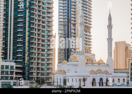 Mohammed Bin Ahmed Almulla Mosque in Dubai Marina, UAE Stock Photo