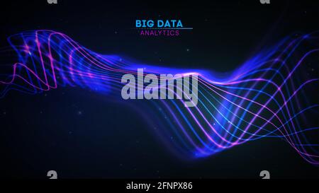 Big data wave on dark background. Futuristic cyber technology innovation backdrop. Communication network internet technology. Sound wave. Dynamic wave Stock Vector