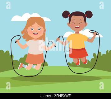 cute and happy kids jumping rope Stock Vector Image & Art - Alamy