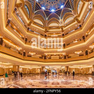 ABU DHABI, UAE - MARCH 9, 2017: Interior of Emirates Palace hotel in Abu Dhabi, capital of United Arab Emirates. Stock Photo